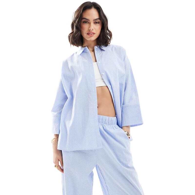 ONLY 3/4 sleeve shirt co-ord in blue stripes 105031423