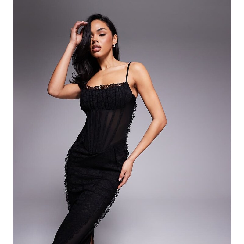 Murci exclusive lace corset detail cami maxi dress in black 105031476