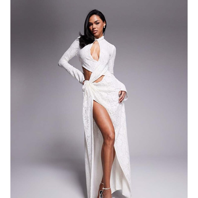 Murci exclusive lace high neck keyhole detail thigh split maxi
