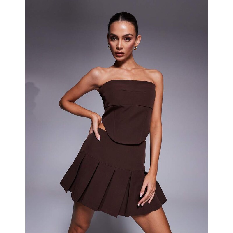 Wanderdoll Sylvie tailored bandeau corset top co-ord in brown 105031525