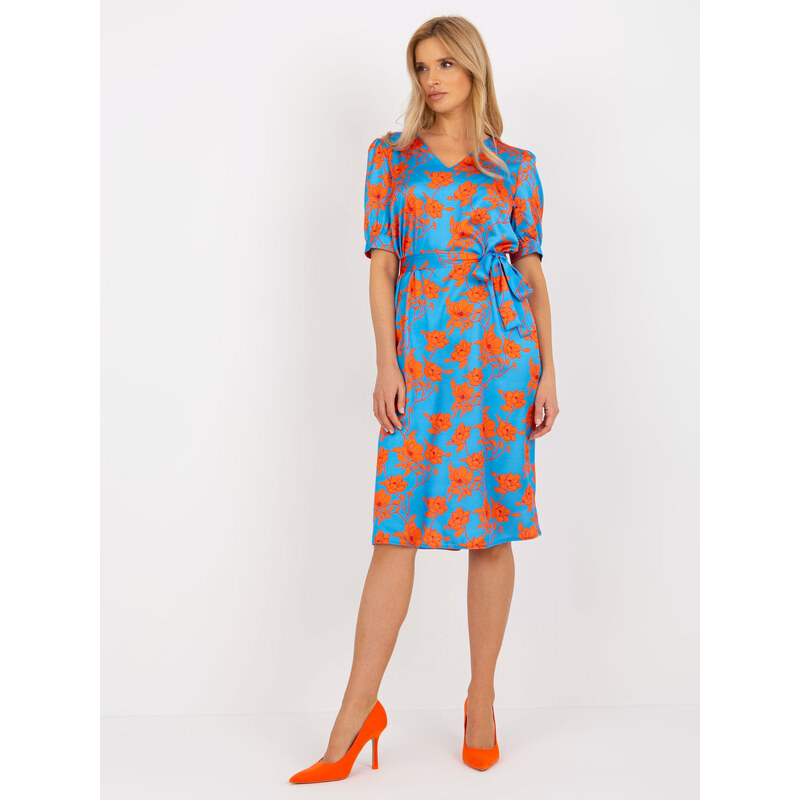 BASIC Modré květinové midi šaty LK-SK-508948.78-blue