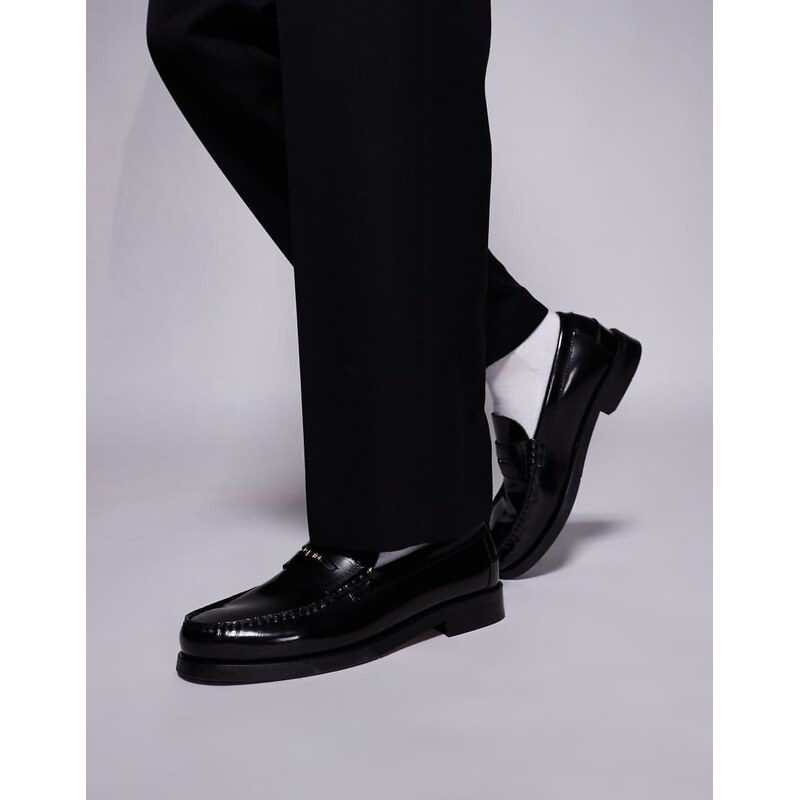 Walk London Dalston penny loafer in black smooth leather