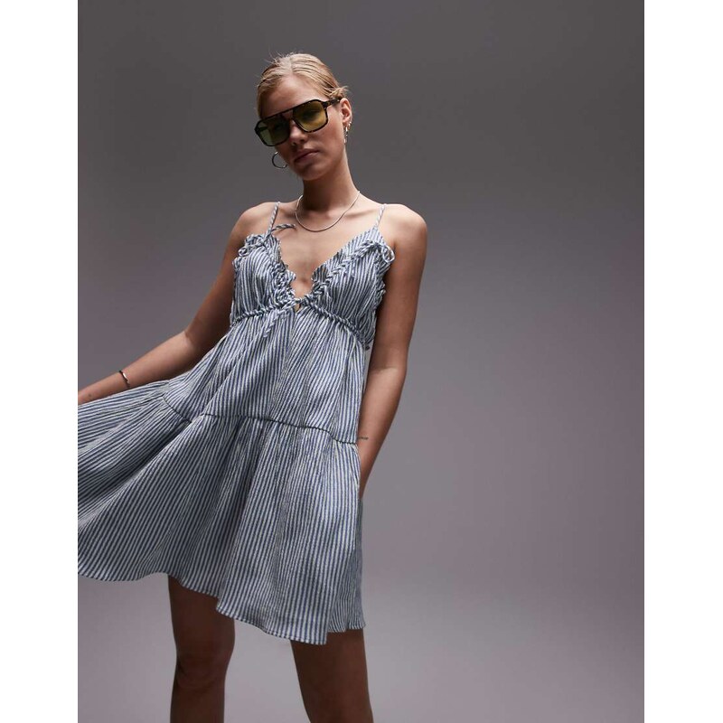 Emory Park striped tiered cami mini dress in blue 105040788