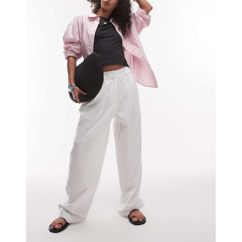 Topshop linen barrel leg trouser in white 105458196