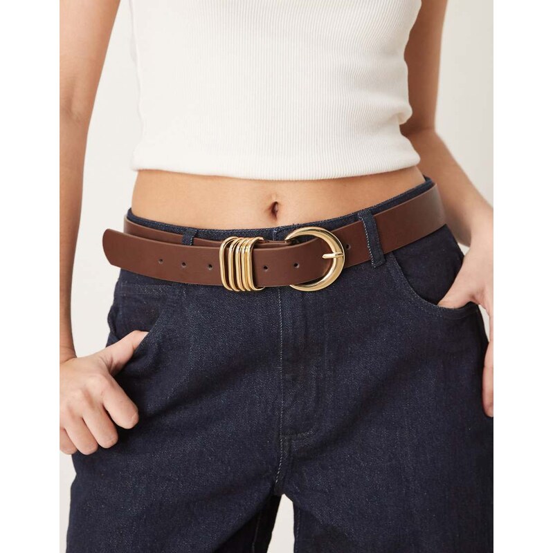 ASOS DESIGN waist and hip multi keeper belt in tan-Brown 105040899