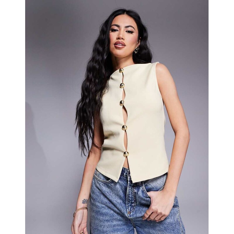 ASOS DESIGN gold hardware interlock waistcoat co ord in buttermilk 105041047