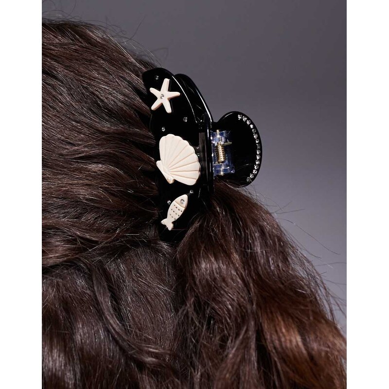 South Beach aquatic embellished hair claw clip in black