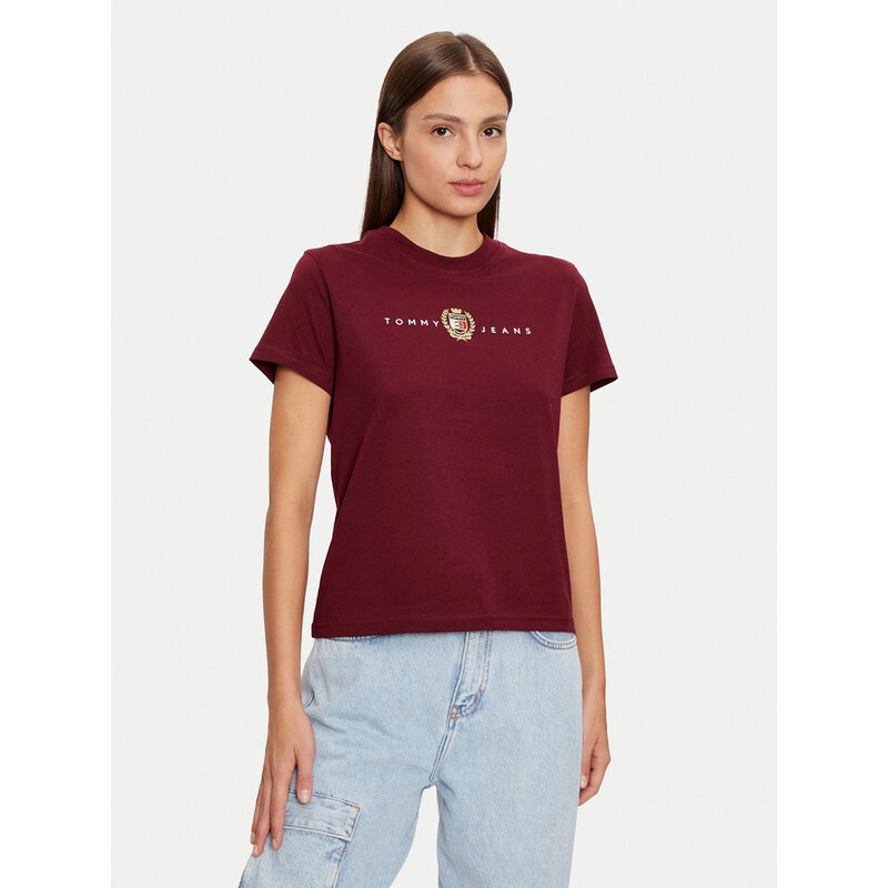 Tommy Jeans dámské vínové tričko