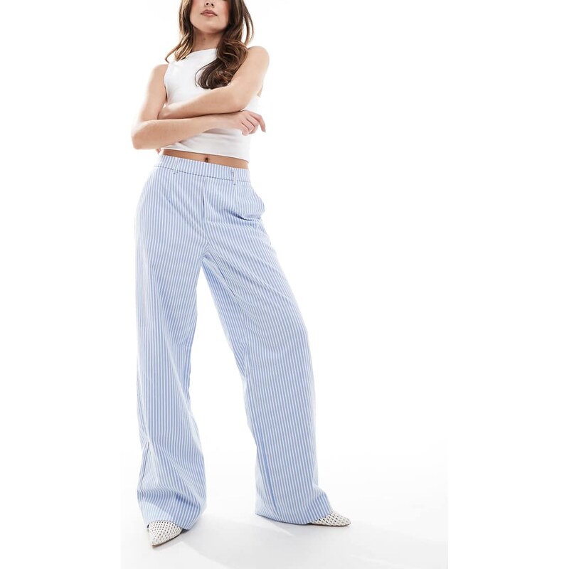 Object tailored wide leg trousers in blue and white stripe 115510746