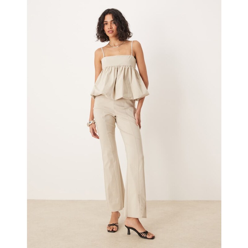ASOS DESIGN structured peplum jumpsuit in ivory-White 105058943