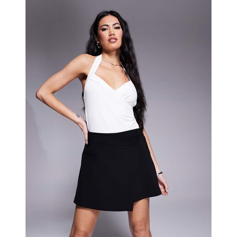 River Island pleated asymmetric front pocket skort in black 105058950