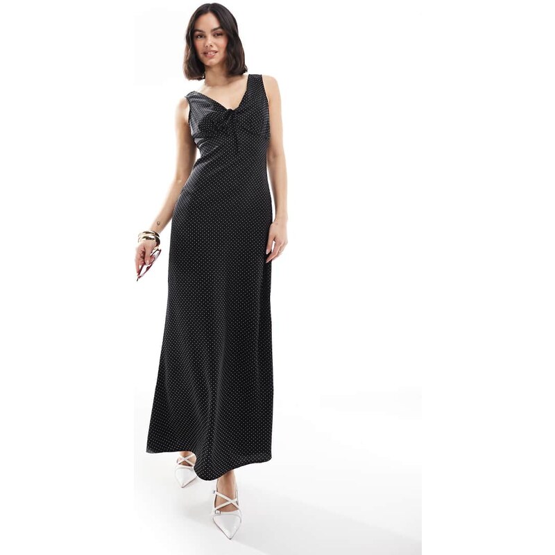 Brave Soul polka dot sleeveless satin dress in black 109652727