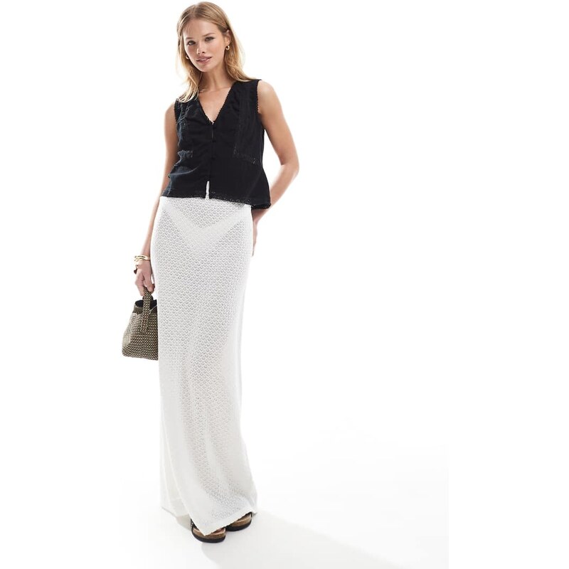 4th & Reckless crochet maxi beach skirt co-ord in white 105070027