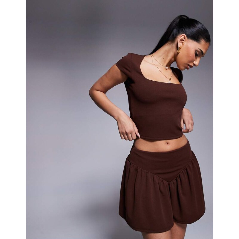 ASOS DESIGN co-ord v dropped waist mini skirt in chocolate-Brown 105064757