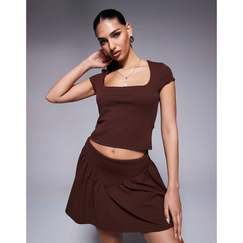 ASOS DESIGN co-ord square neck cap sleeve top in chocolate-Brown 105064759