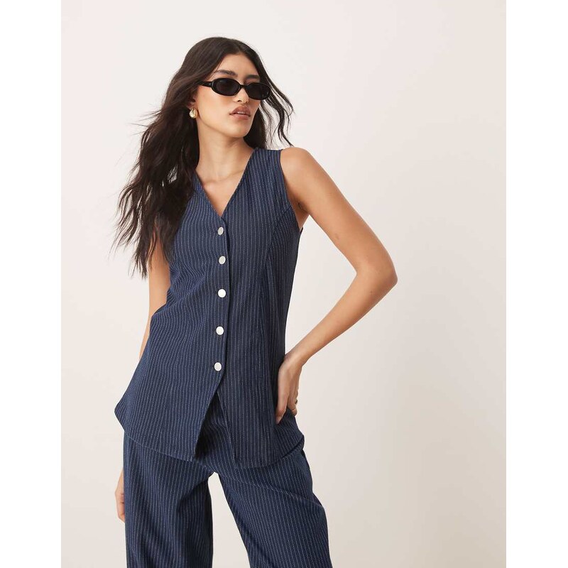 ASOS DESIGN denim look button down jersey waistcoat-Navy 105064527
