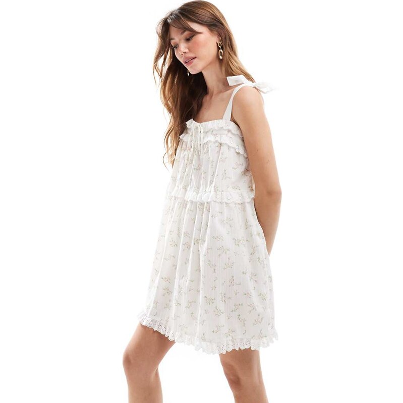 The Frolic exclusive cheesecloth tie shoulder lace trim tiered mini 105064552