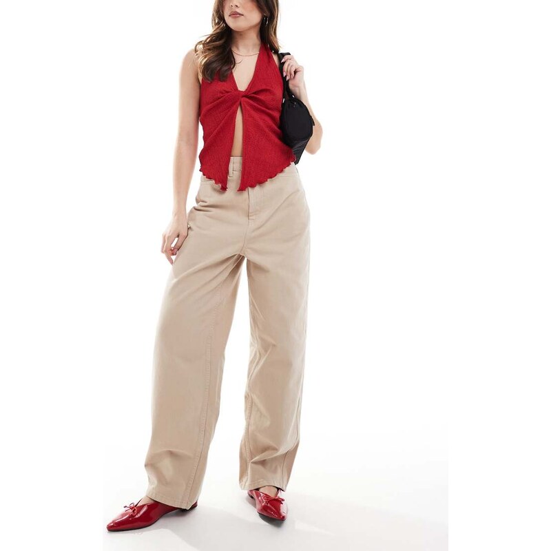 ASOS DESIGN tailored barrel leg jeans in neutral