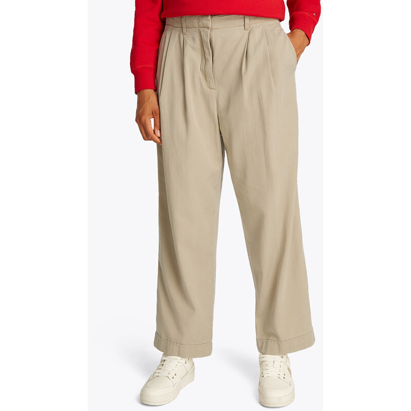 TOMMY HILFIGER Kalhoty se sklady v pase béžová