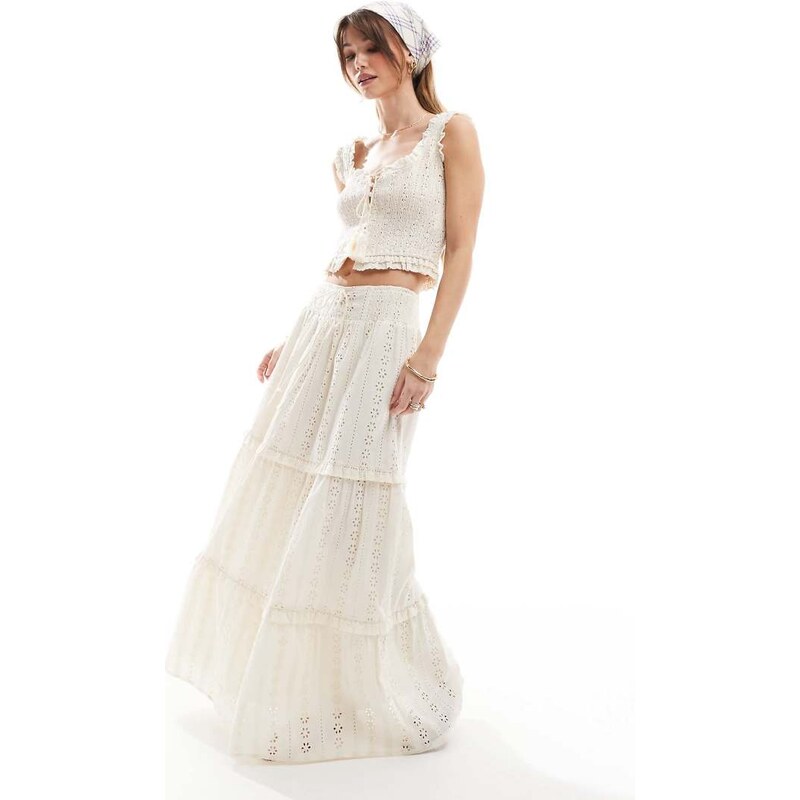 The Frolic exclusive broderie shirred waist tiered maxi skirt co-ord 115553039