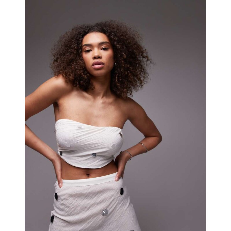 Emory Park sequin applique bandeau top co-ord in white 105070007