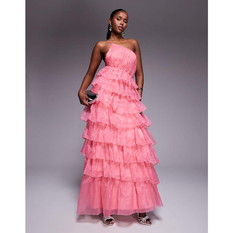 ASOS LUXE organza asymmetric ruffle maxi dress in Pink 105070011