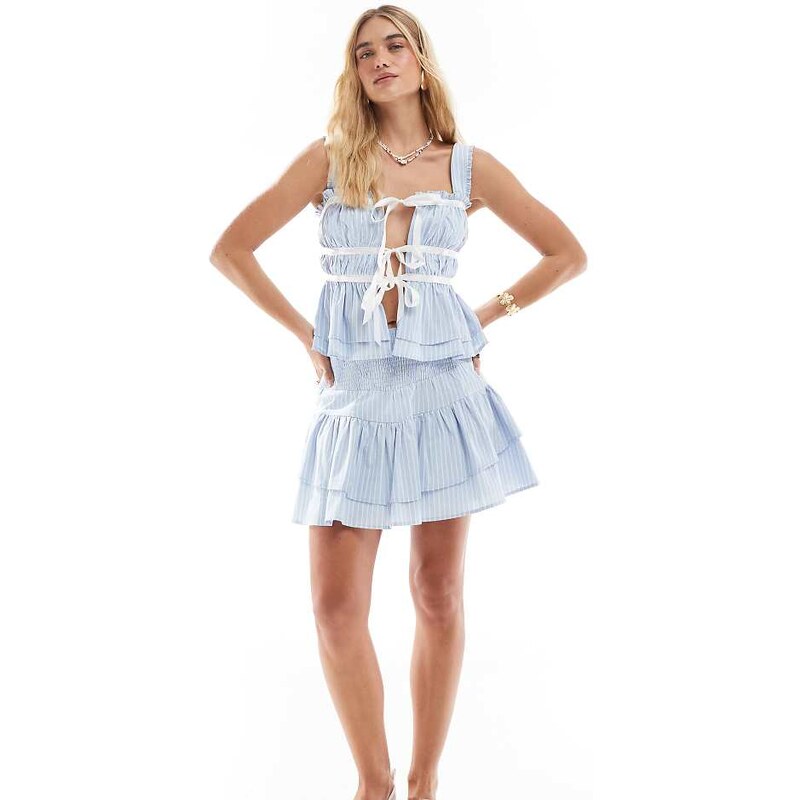 The Frolic exclusive poplin rara mini skirt co-ord in blue stripe 105070070