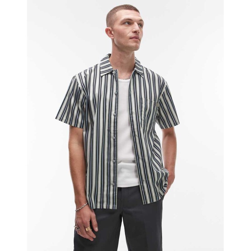 Dickies multi stripe short sleeve work shirt in green