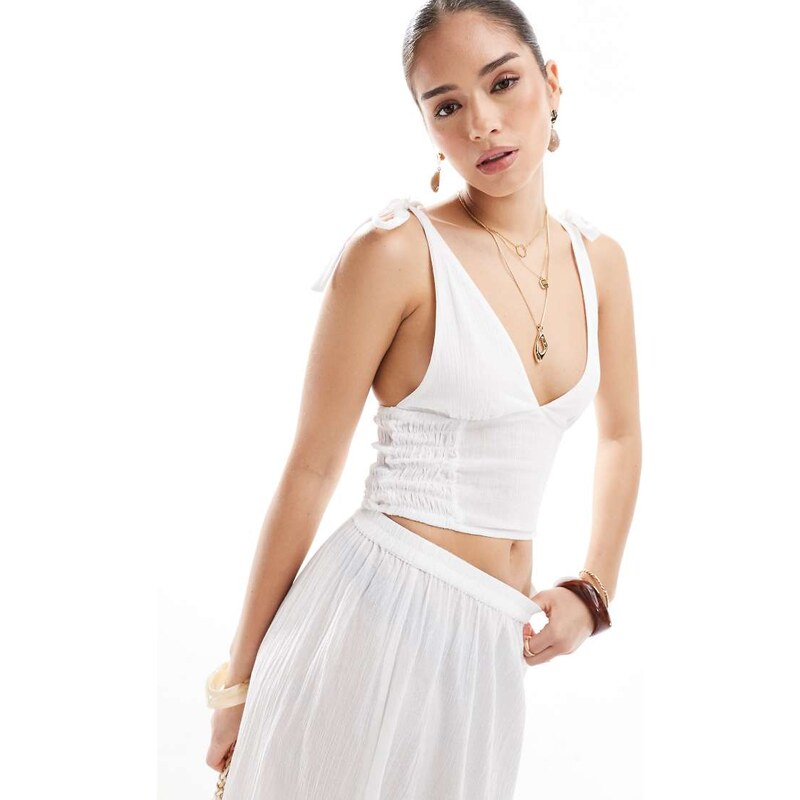 Esmee Exclusive tie strap with frill hem detail crop beach top