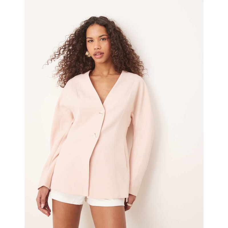 ASOS DESIGN tailored linen look textured nipped waist blazer in light 105113135