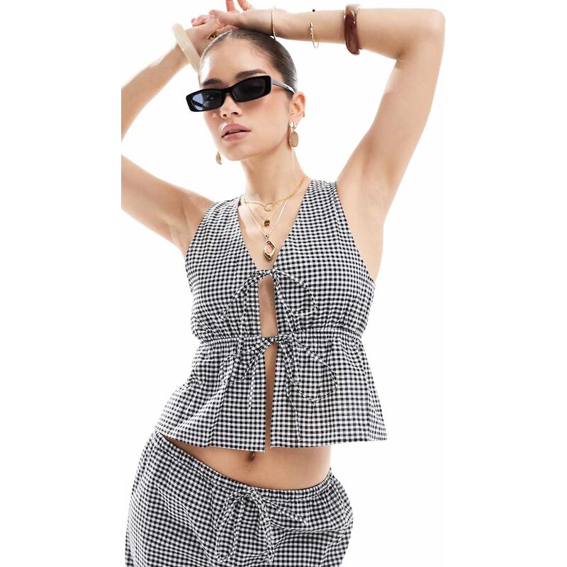 Esmee Exclusive tie front waistcoat co-ord in black and white