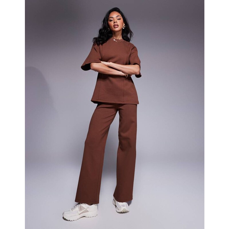 ASOS DESIGN interlock wide leg trousers co ord in brown