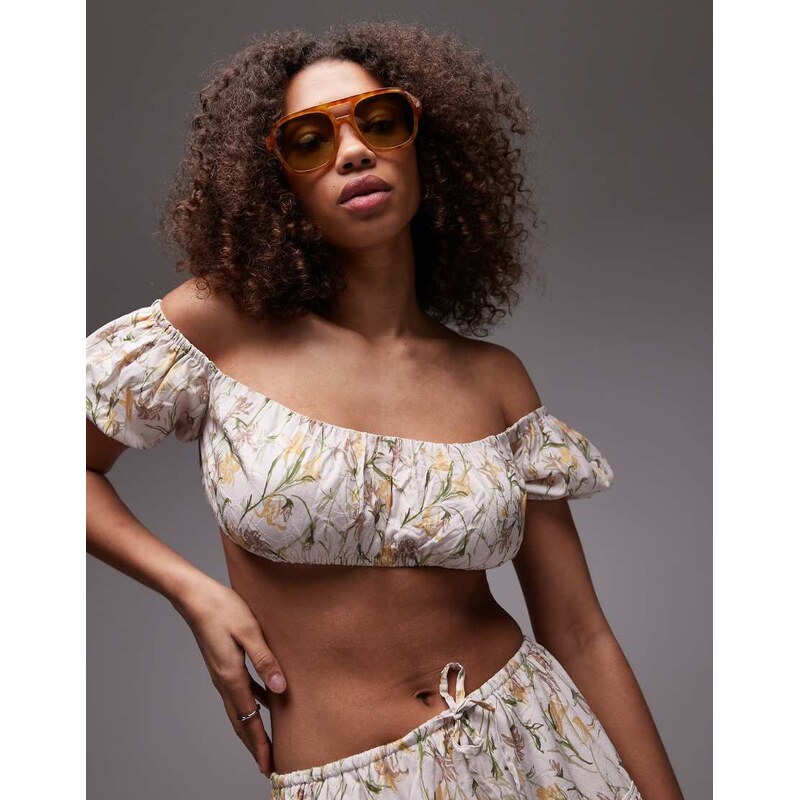 Emory Park floral print ruched bandeau crop top co-ord in multi 105083254