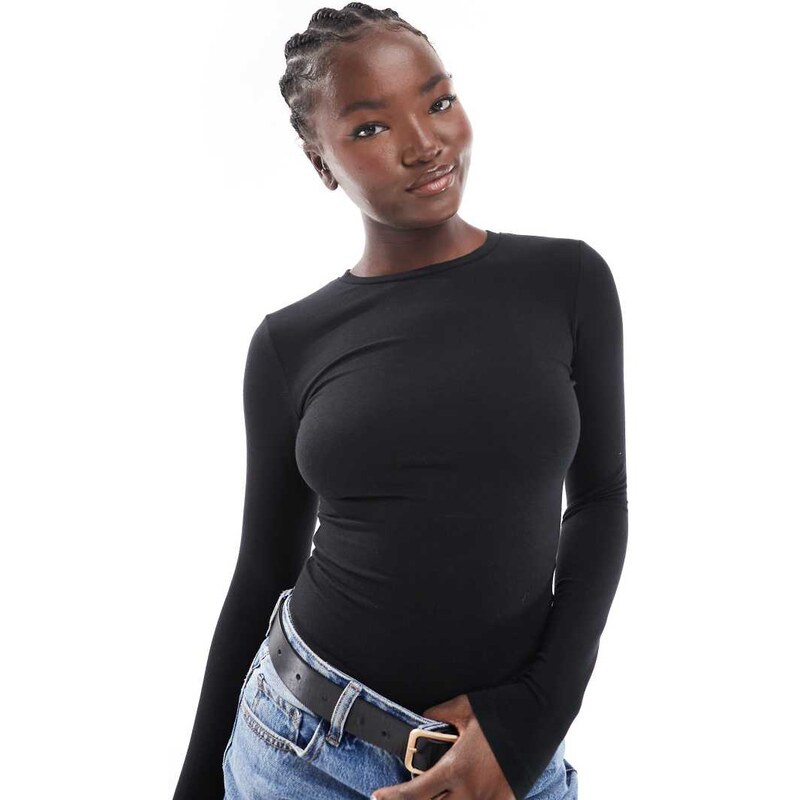 Cotton On long sleeve crew top in black