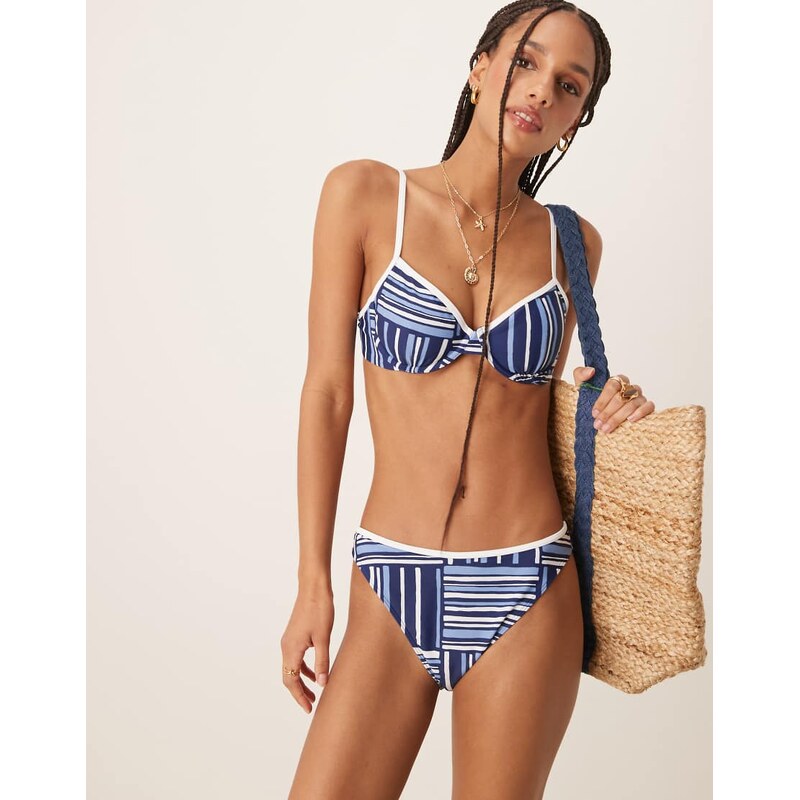 Abercrombie & Fitch mid rise contrast trim bikini bottom co-ord in 105083294