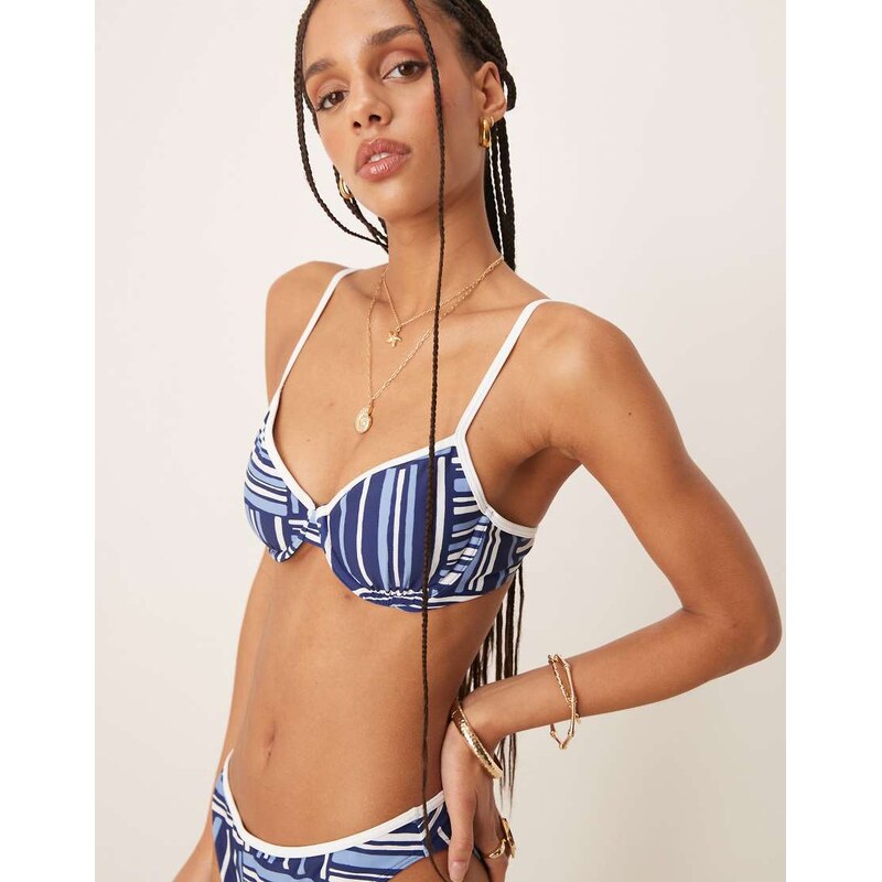 Abercrombie & Fitch contrast trim underwire bikini top co-ord in blue 105083295