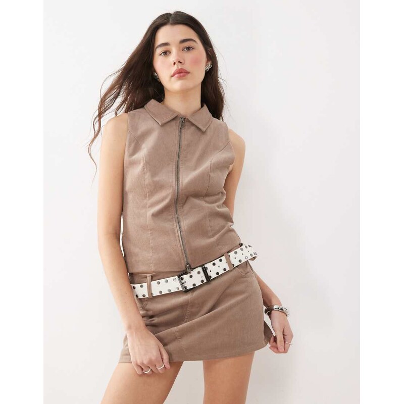 Motel janae cord zip through co-ord top in taupe-Brown 105083369