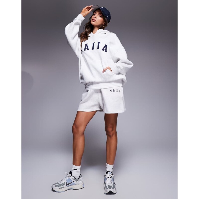 Kaiia cotton blend embroidered logo sweat shorts co-ord in light grey 105271109