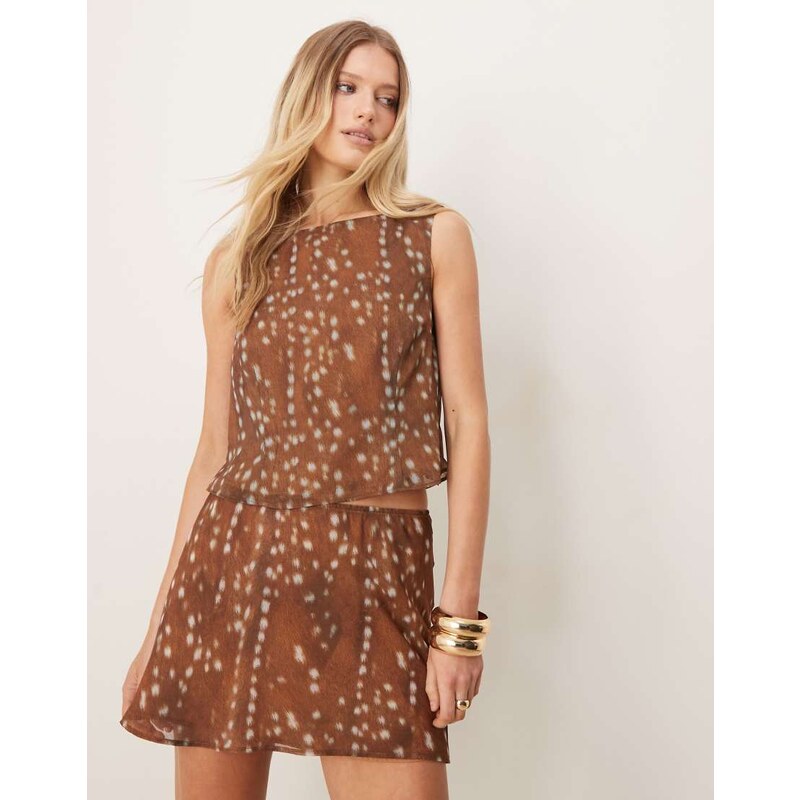 ASOS DESIGN crinkle chiffon mini skirt in deer print co ord-Multi 105084819