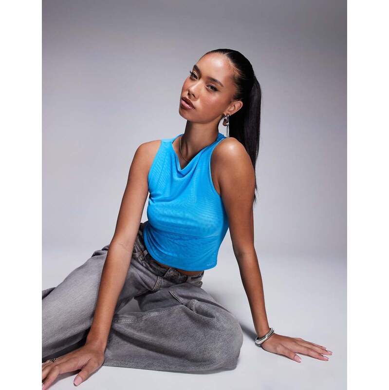 ASOS DESIGN boat neck double layer mesh top in blue 115746198