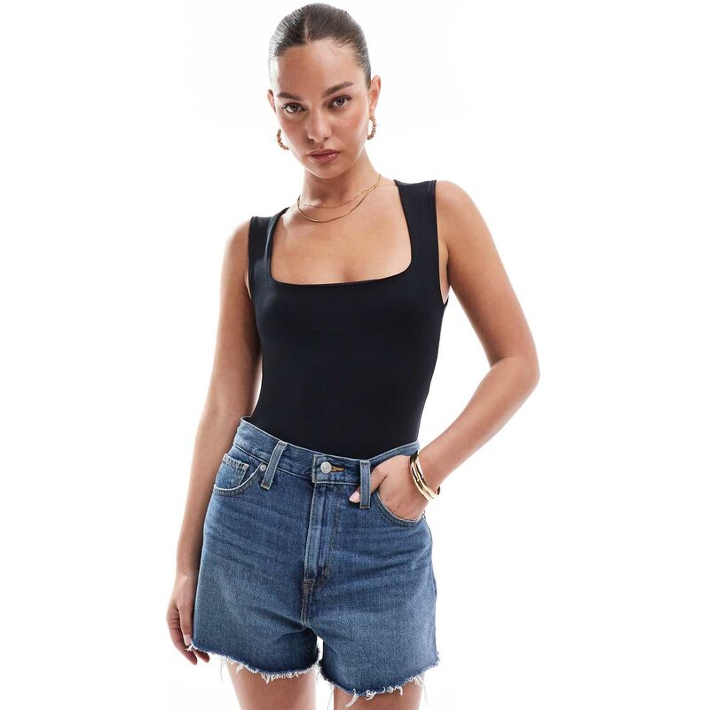 Stradivarius polyamide bodysuit with square neckline in black