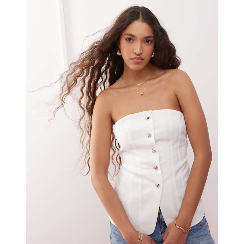 Miss Selfridge bandeau blazer top with heart buttons in white 105337000