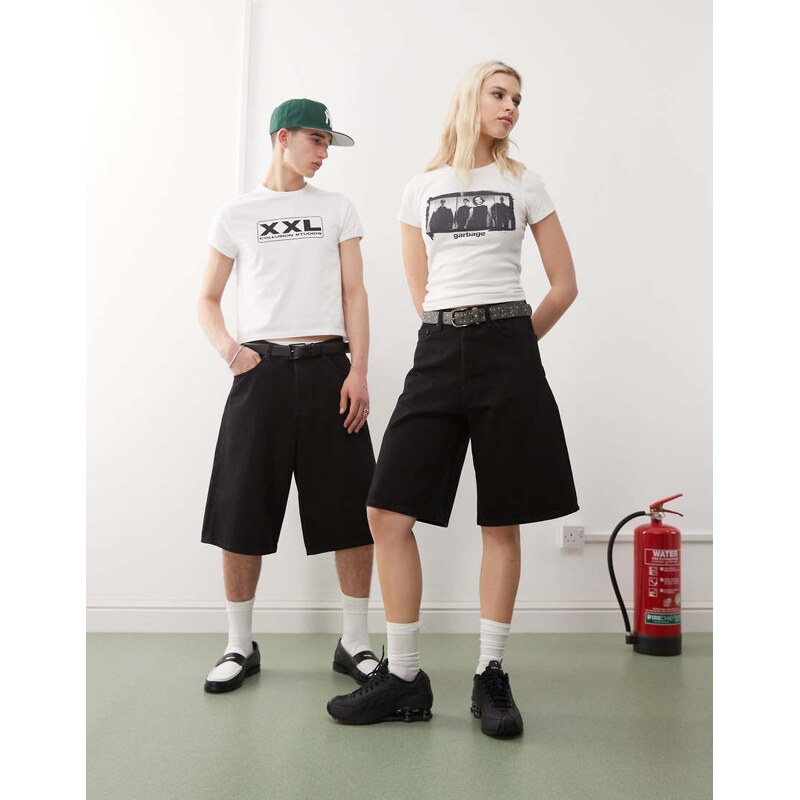 Weekday Astro Unisex baggy denim shorts in black