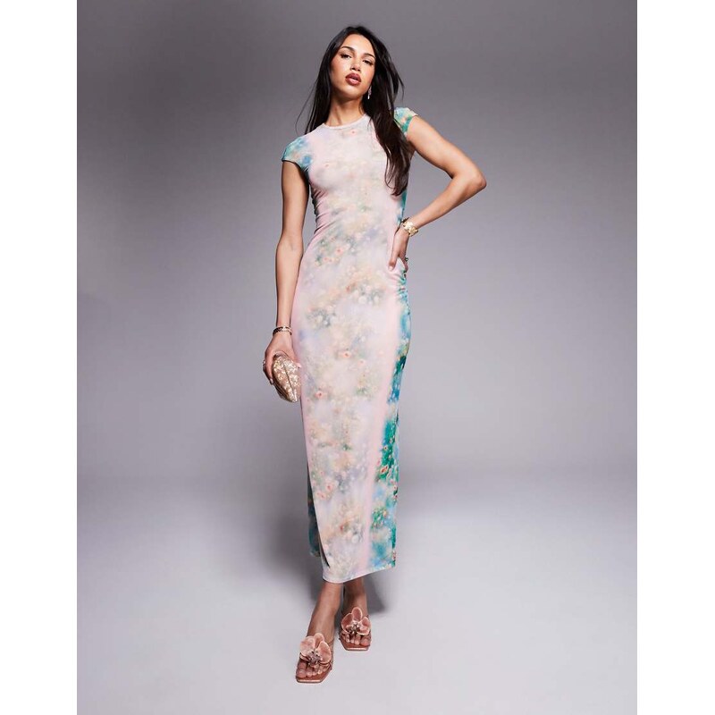 AFRM crew neck maxi dress in fog print-Multi 105084849