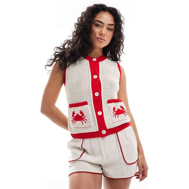 ASOS DESIGN crochet stitch crab cardigan in ecru-Multi 105084860