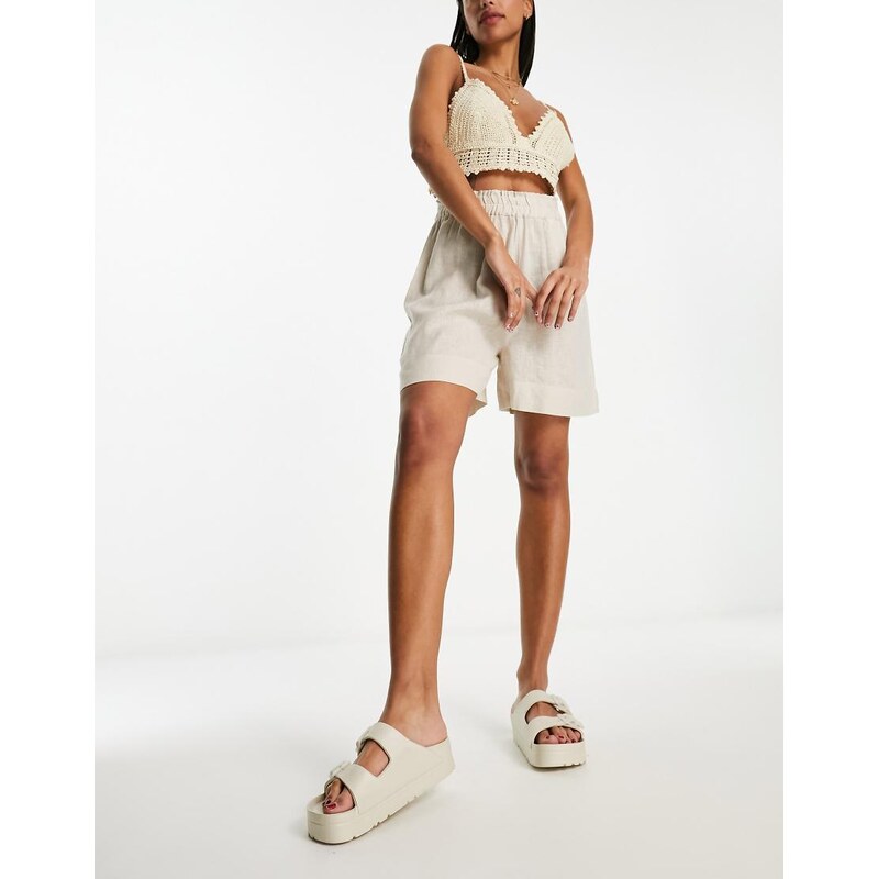 ONLY linen shorts co-ord in beige-White 89663662