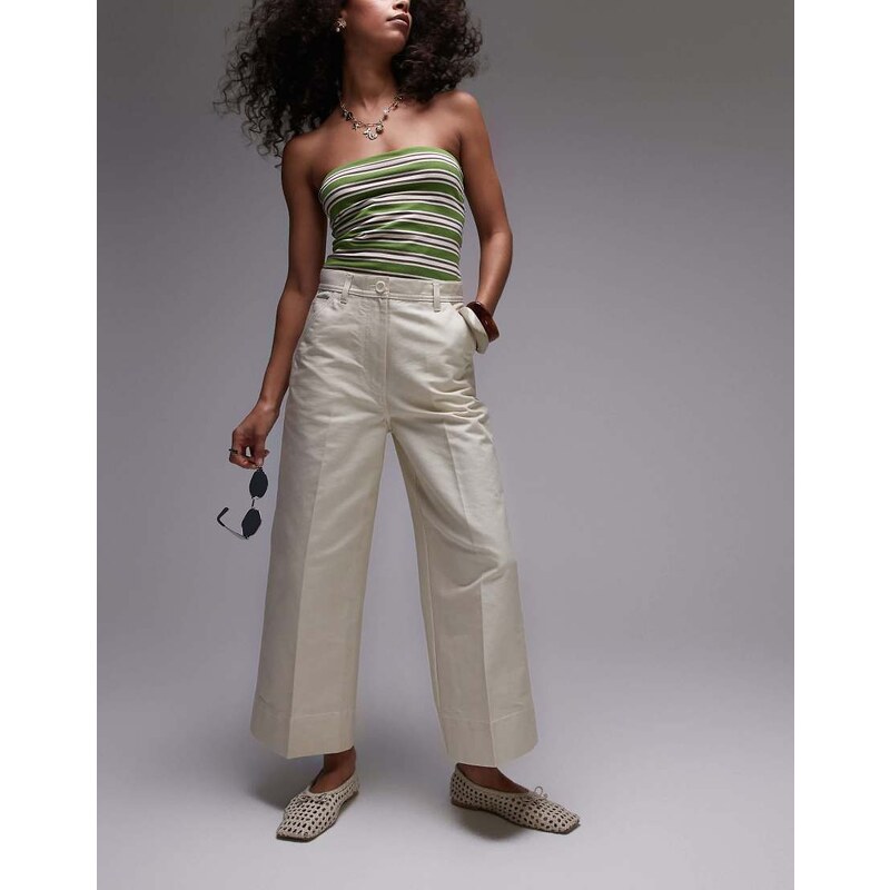 ARKET ankle grazer wide leg structed cotton trousers in light beige 105064708