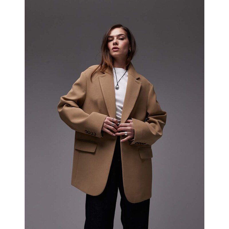 Topshop co ord oversized slouchy blazer in taupe-Neutral
