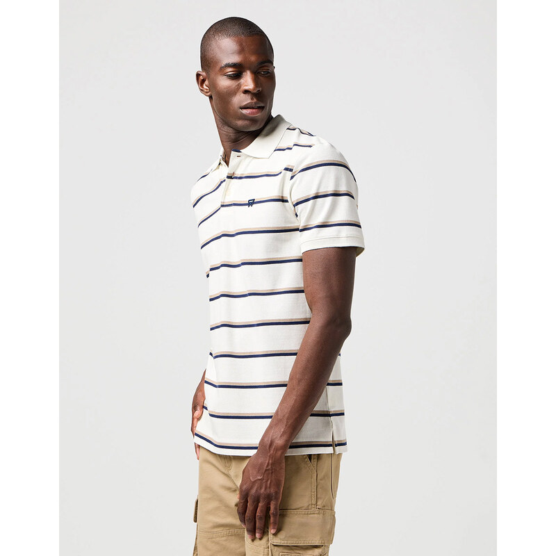 Tričko s límečkem WRANGLER Stripe Polo Shirt in White 112362828