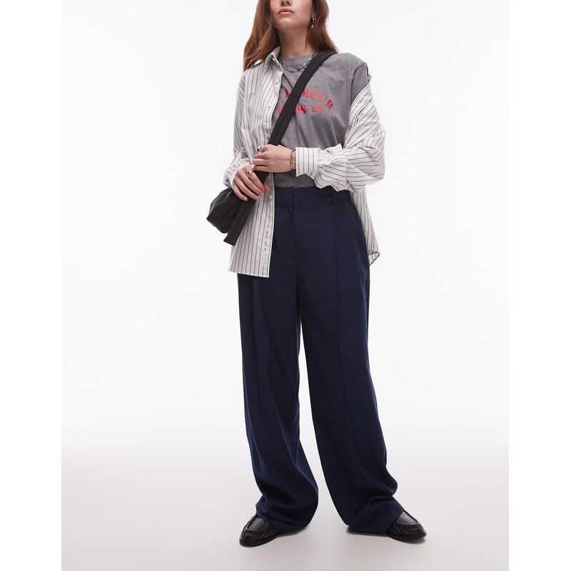 Topshop high rise balloon pleated tailored trouser in navy 105113337